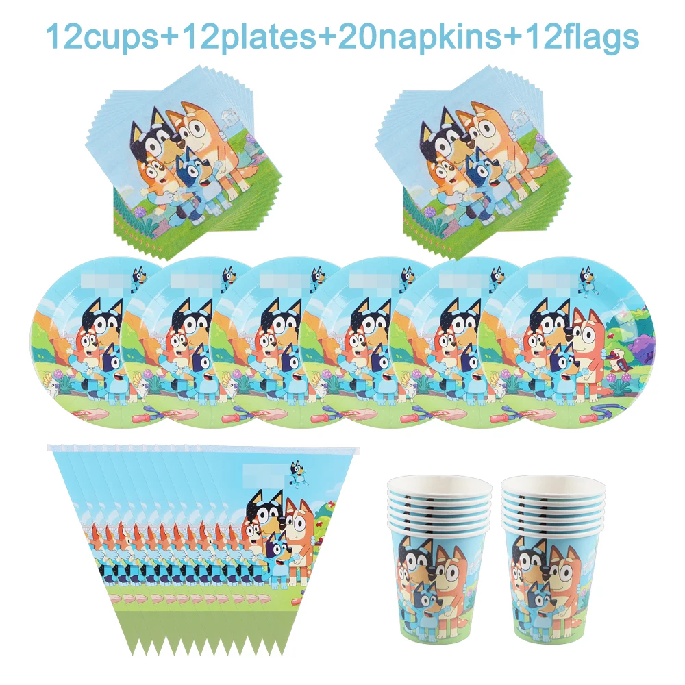 

Hot Sale Blue Bruy Children's Birthday Party Decoration Supplies Disposable Tableware Cartoon Cup Plate Napkin Baby Shower Gift
