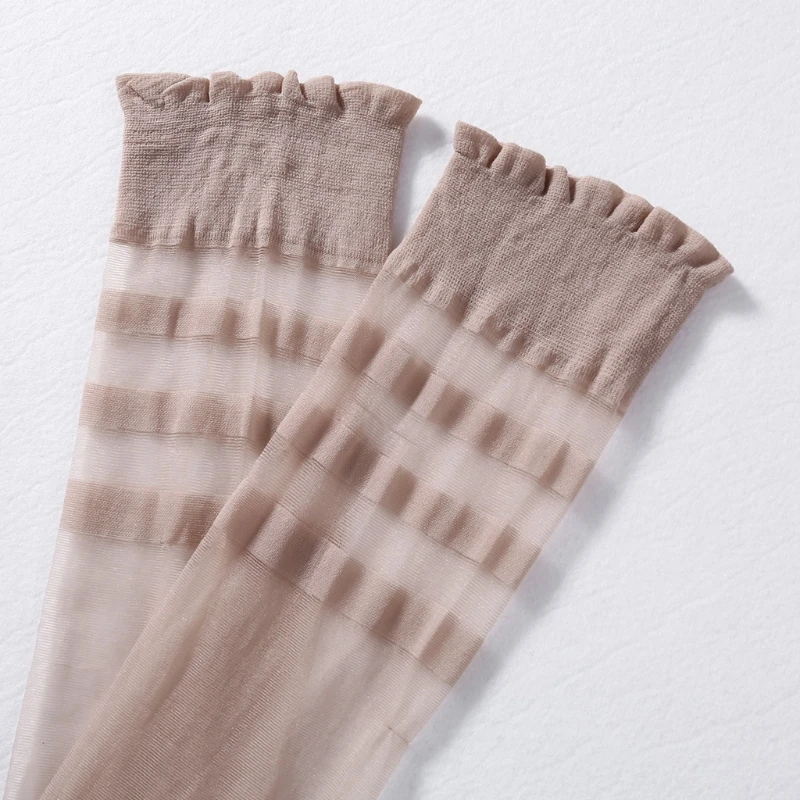 

Women Thigh High Stockings Stripes Overknee Anti-slip Silicone Silk Pantyhose