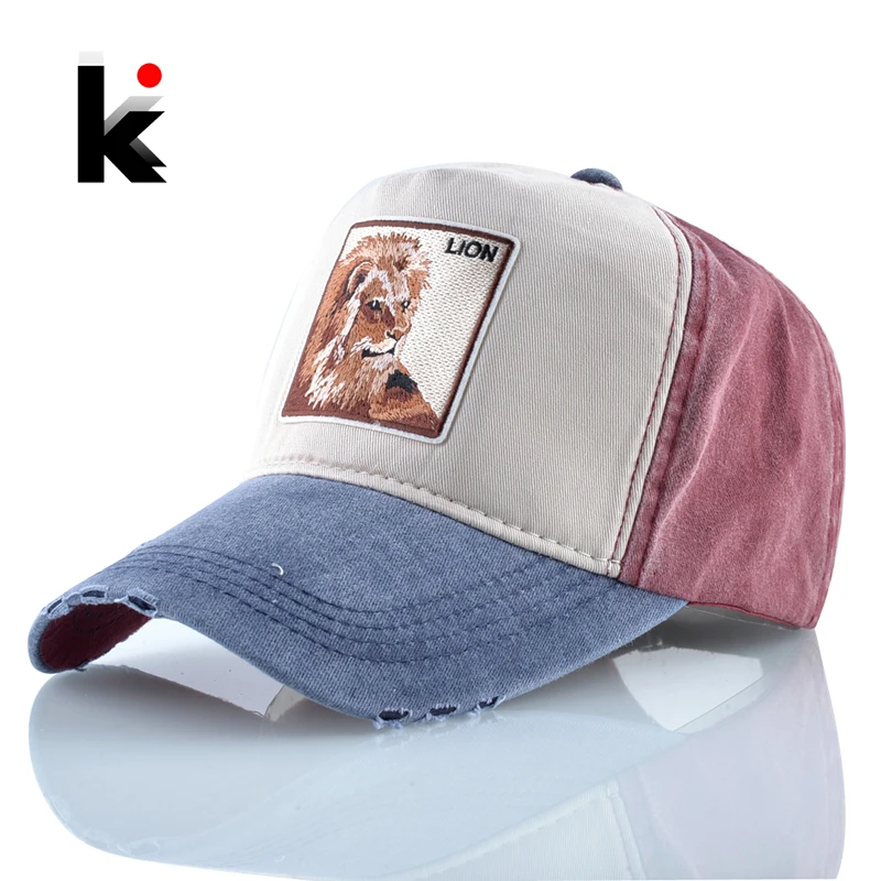 Бейсболка с вышивкой животных для мужчин и женщин Модная хлопковая кепка папы из