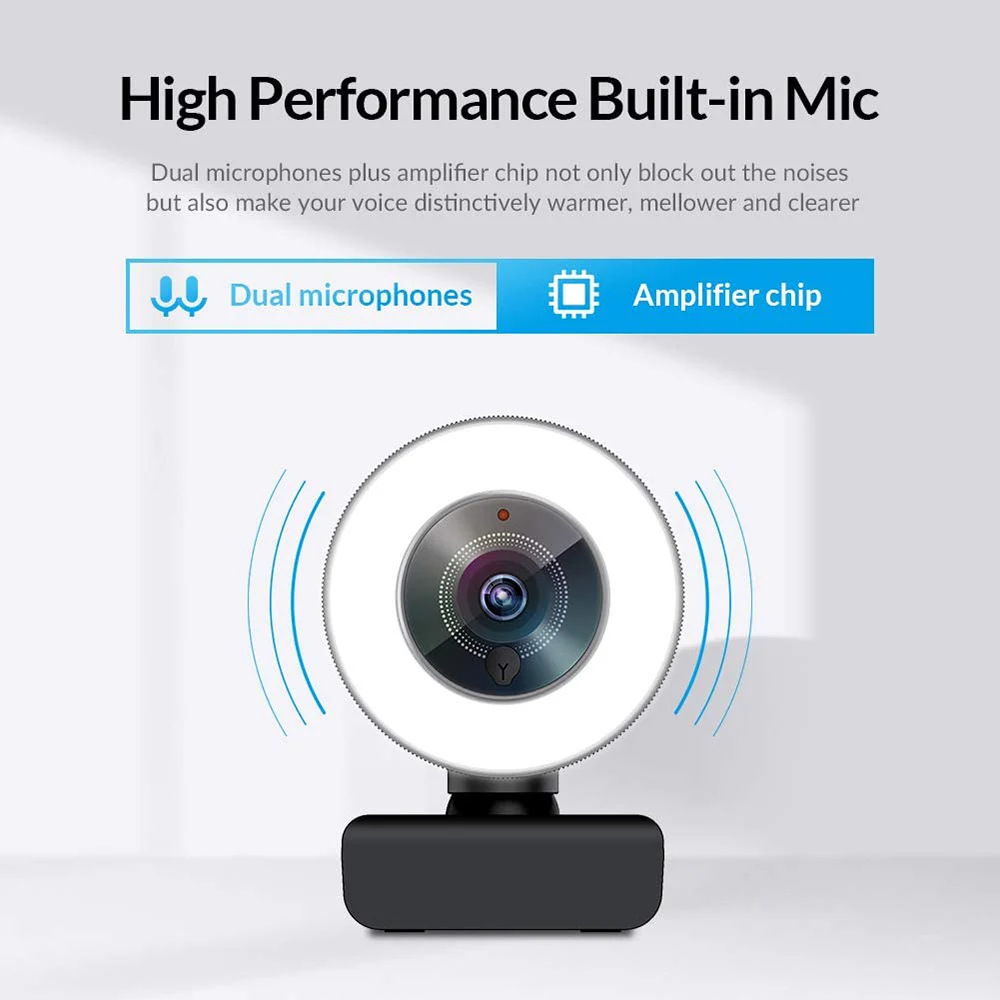 

2K/1080P HD Webcam Built in Adjustable Ring Light and Mic Web Camera JHP-Best