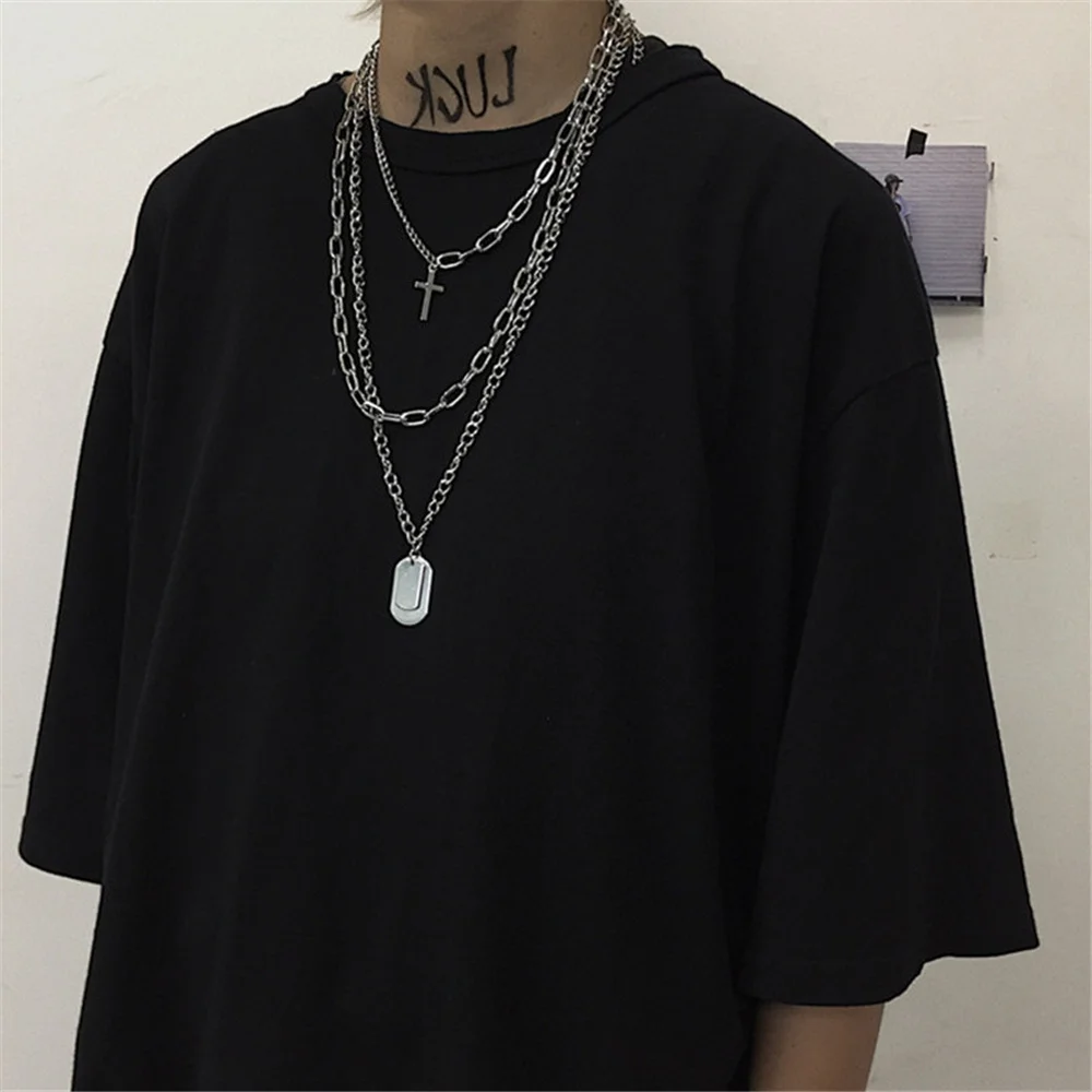 Ожерелье из титановой стали в стиле панк многослойное ожерелье с кулоном-крестом