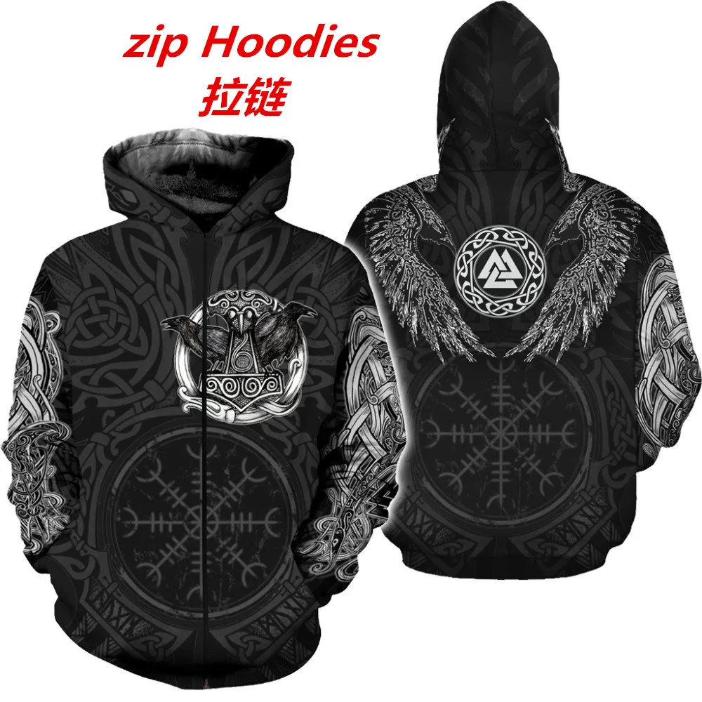 2020 мужская толстовка с 3D принтом викингов тату Ворон модная капюшоном в стиле