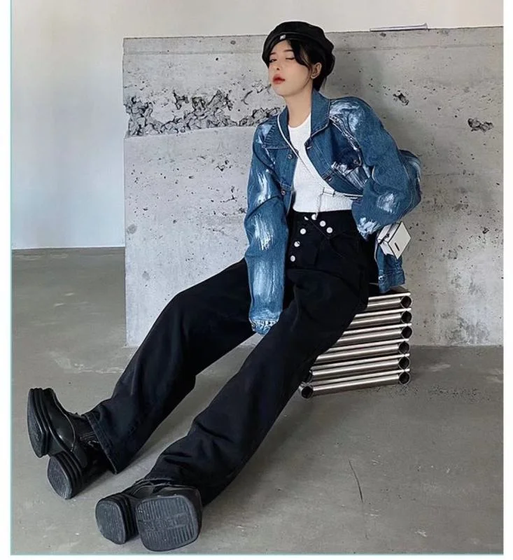 

Женские прямые брюки с завышенной талией, на молнии