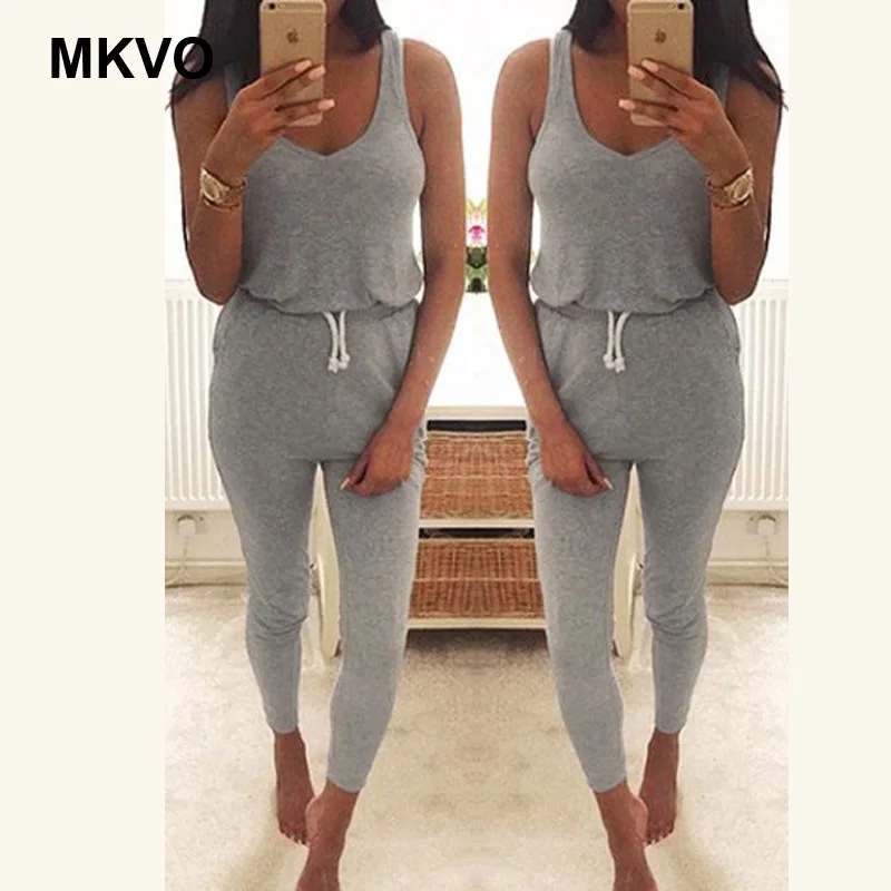 Комбинезон женский хлопковый без рукавов на шнуровке весна-лето |