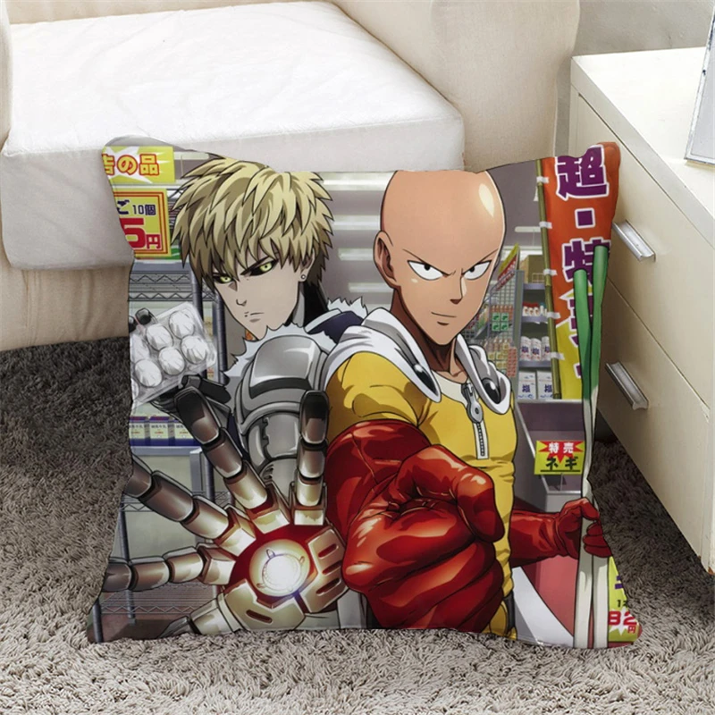 Квадратная Подушка 45*45 см с изображением персонажей аниме One-Punch Man чехол