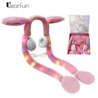 cute rabbit wired kids headphones control movable ears led stereo bass girl music helmet phone children headset birthday gift