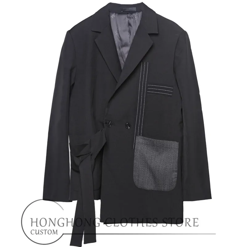 Мужской Асимметричный костюм в полоску кружевной декоративный большого размера