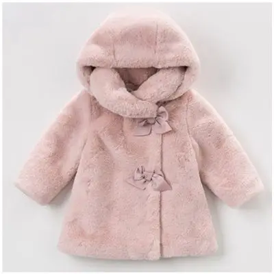 Pink Пальто с искусственным мехом для девочек; флисовая детская верхняя одежда с капюшоном; толстая плюшевая куртка с искусственным мехом и цветочным рисунком для девочек; Детское пальто; TZ148 - Цвет: Pink