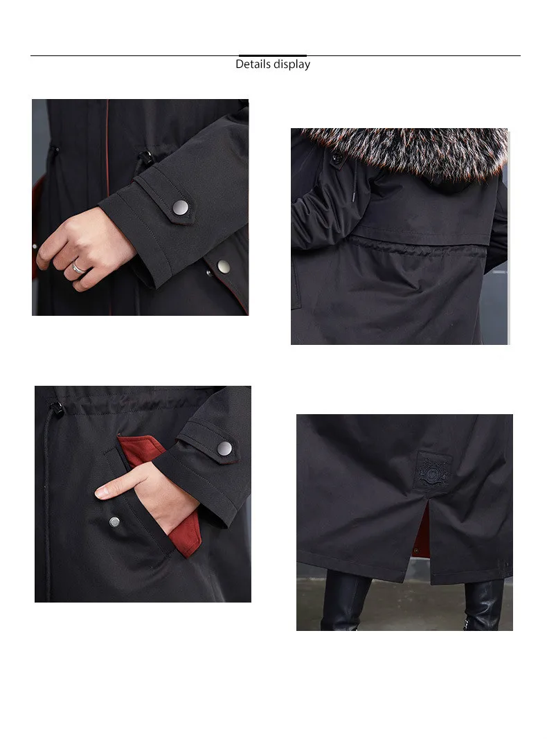 Настоящий мех кролика пальто для женщин Длинные парки женская зимняя куртка с