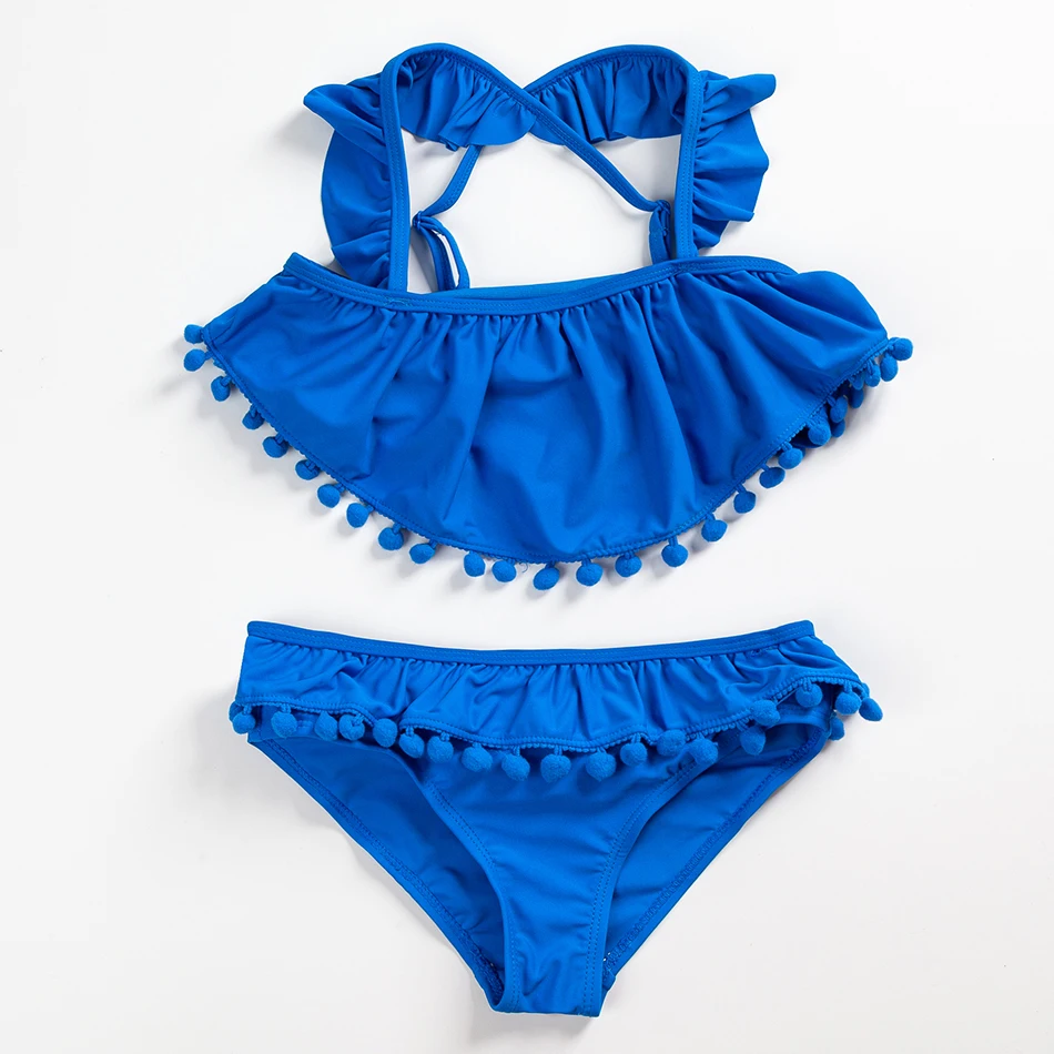5-13years Girls Swimwear Ruffle Style Two-piece Bathing Suits 2021 New Blue Children Beachwear Tankini 1061 | Спорт и развлечения