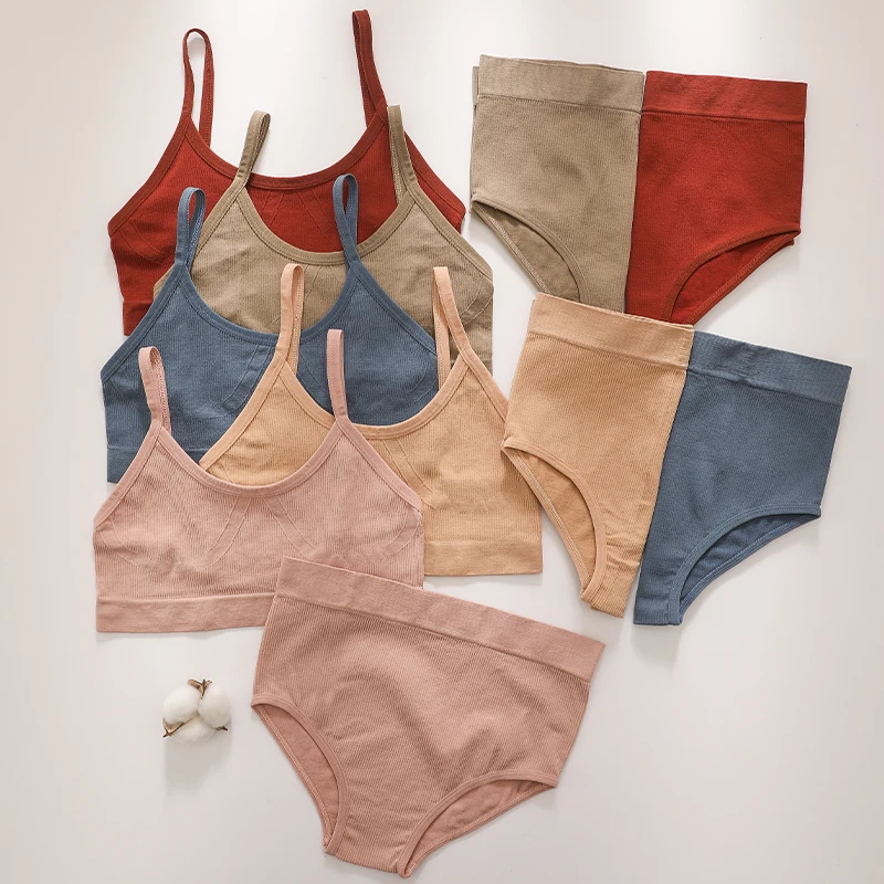 

Women Seamless Tops Bra Set Classic Briefs Sexy Lingerie Open Back Female Underwear Tank Crop Comfort Sleep Bra And Panties Set