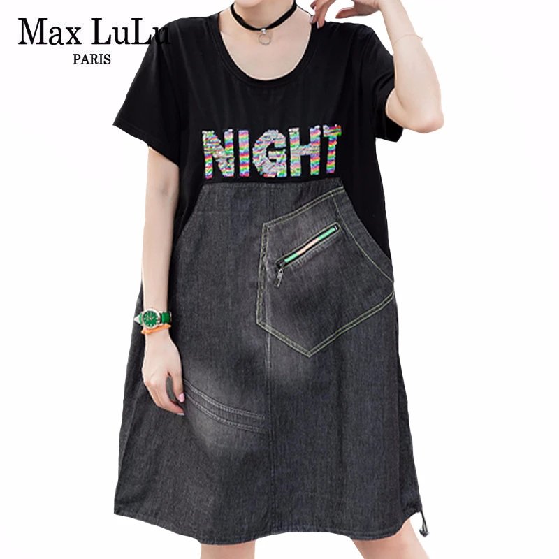 Max LuLu 2020 Европейская мода летние женские винтажные платья женское джинсовое