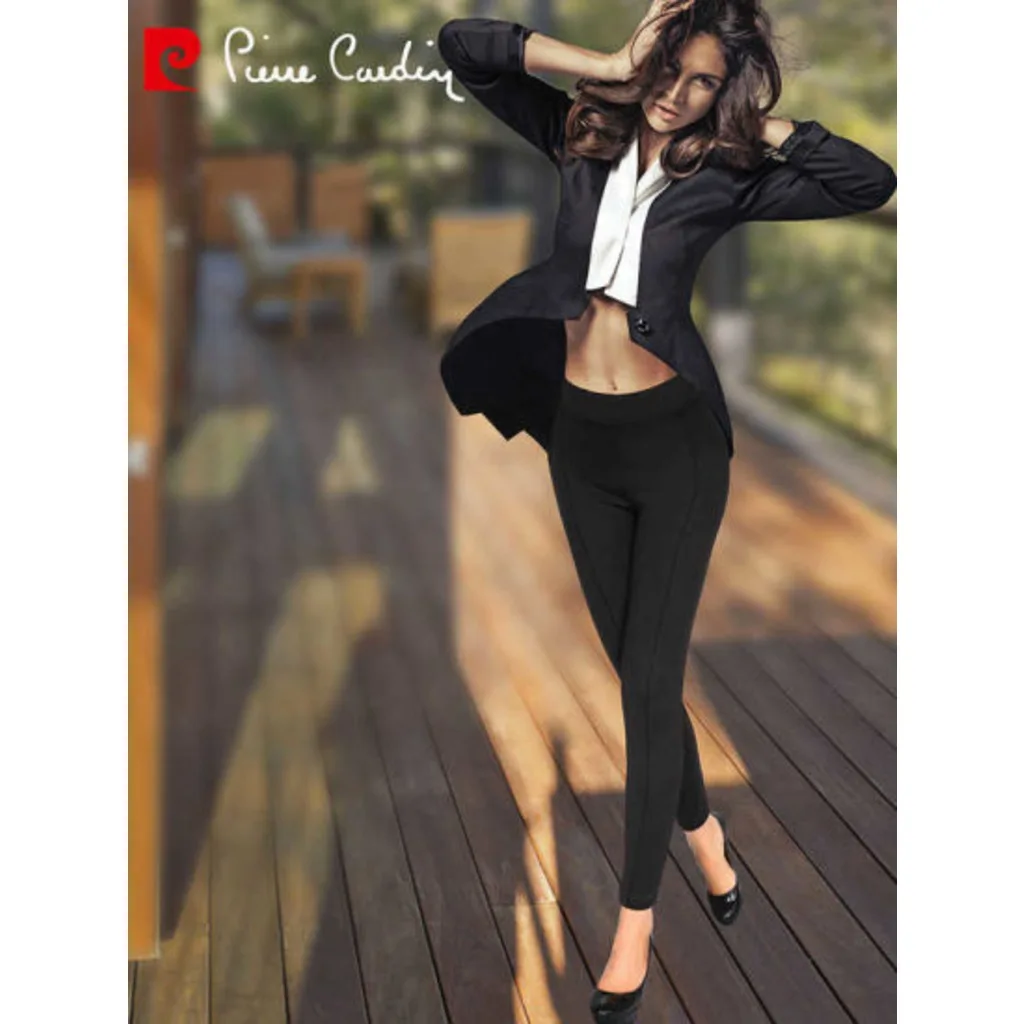 Women Black Steel Interlock Thick Belt Leggings 481