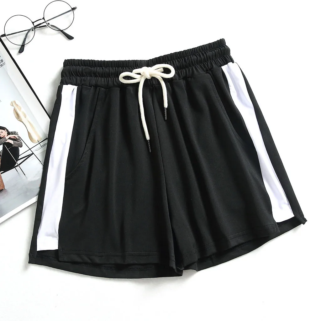 Модные женские шорты летние однотонные спортивные на шнуровке с эластичным