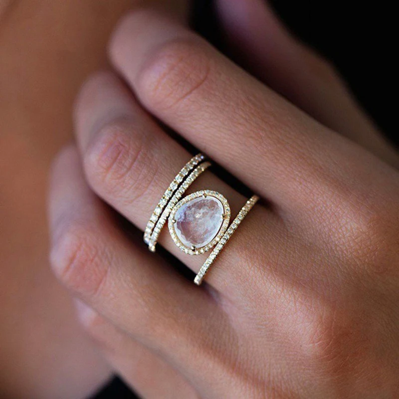 2019 Bohemian Double Round Ring Luxury Intersection Female Stone Engagement Vintage Party Rings For Women D40 | Украшения и
