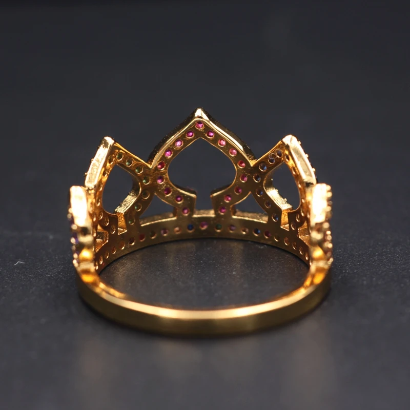 Роскошное кольцо принцессы королевы короны цветное с фианитами женские