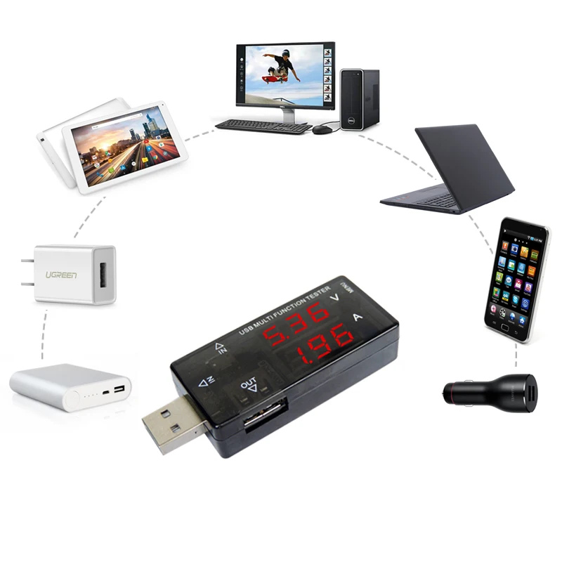 Цифровой USB вольтметр тестер напряжения амперметр измеритель тока емкости