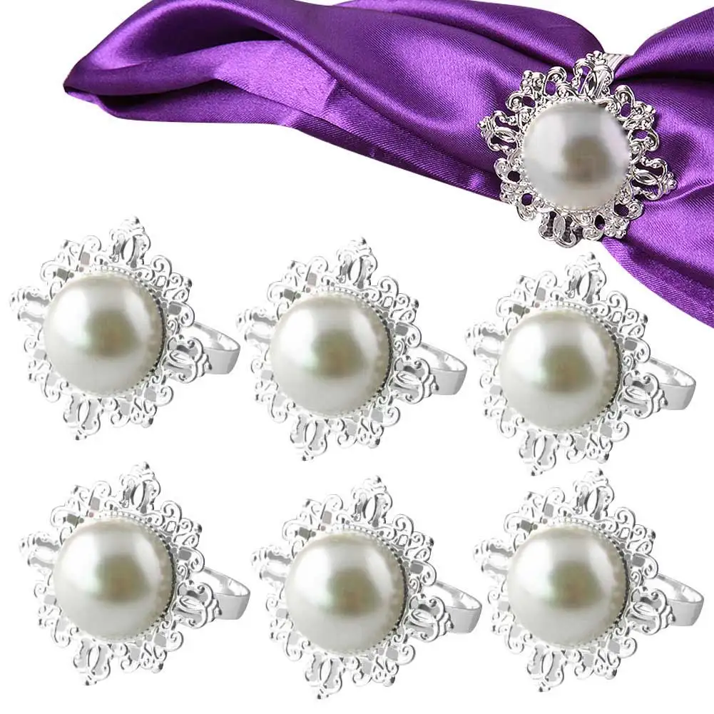 

6pcs Pearl Napkin Rings Luxury Rhinestone Napkin Rings for Weddings Party Decorations Table Decoration Accessories uacr Napkin