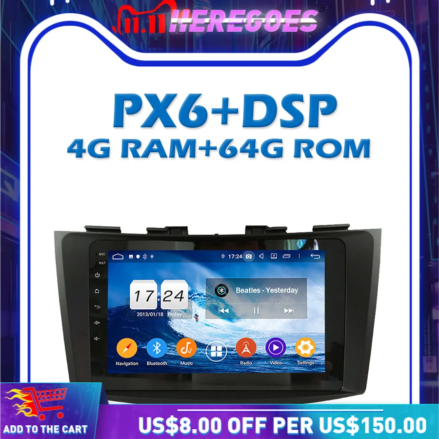 

PX6 Car DVD Player DSP IPS Android 10.0 4GB RAM + 64GB GPS Map RDS Auto Radio wifi Bluetooth 5.0 For SUZUKI SWIFT 2011-2014 2015