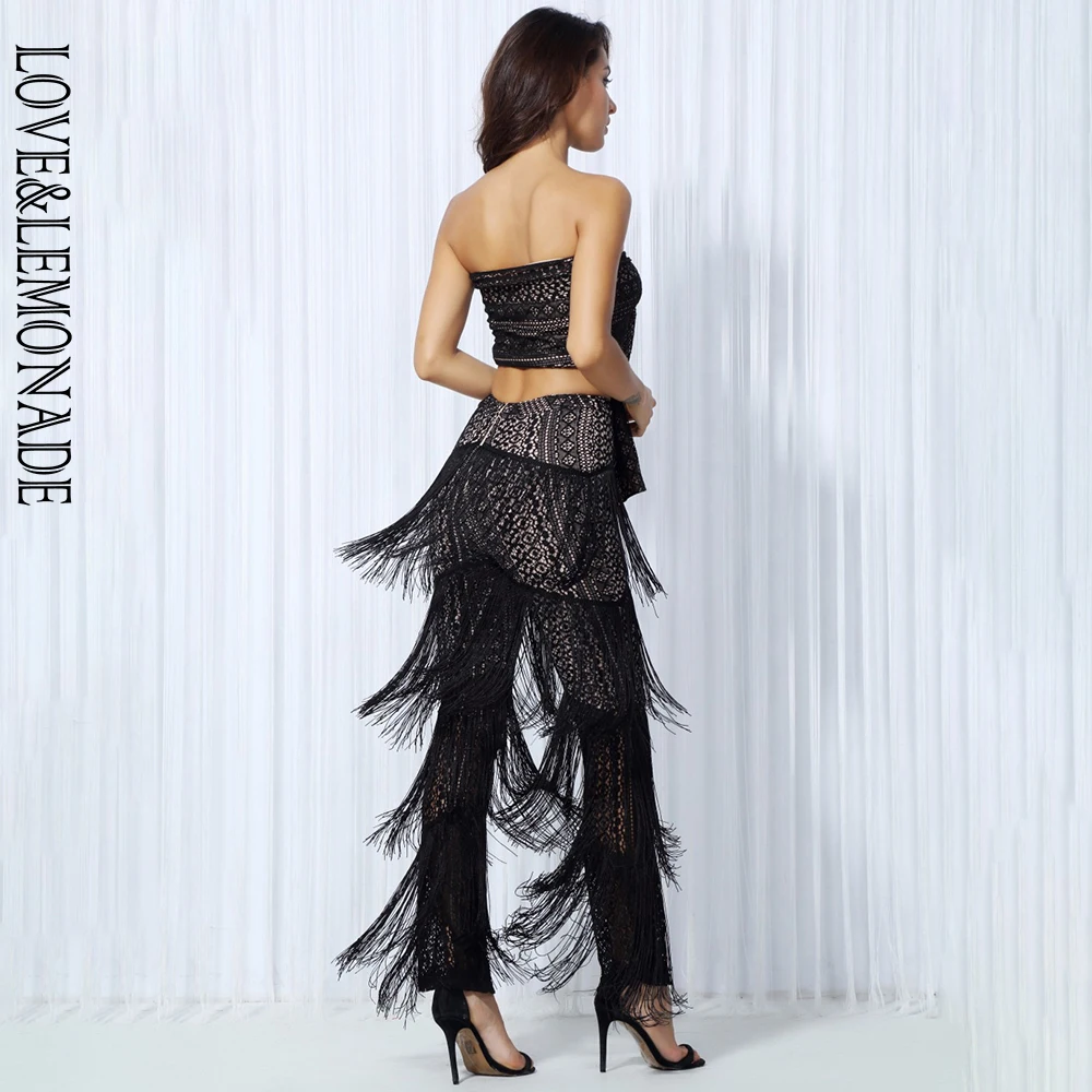 LOVE & LEMONADE/черный кружевной ремень с рюшами и кисточками Комплекты из двух