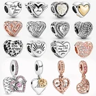 Женские серебряные шармы-бусины в форме сердца, подходят для оригинального браслета Pandora, серебряные ювелирные изделия в подарок, доступно 49 типов