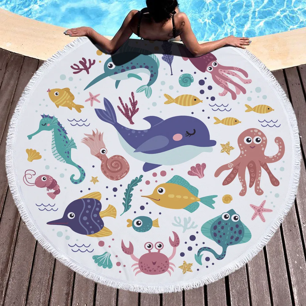 Мультяшные полотенца из микрофибры с русалочкой большие круглые пляжные для