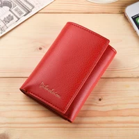 wallet women short letter solid color mini coin purses female three fold simplicity credit card card holder leather money bag