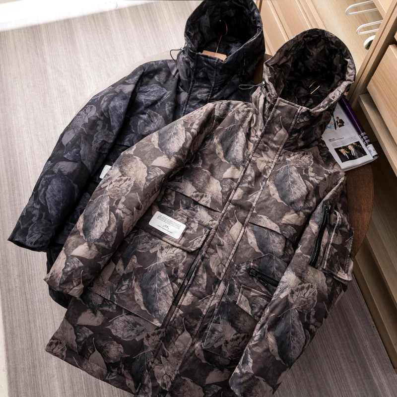 2023 Man's Duck Down Overcoat Male Windbreaker Jacket Padded Puffy Parkas Hooded Waterproof Printed Winter Clothing Multi Pocket