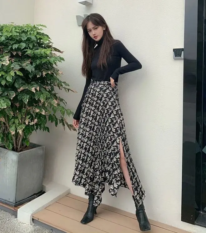 HCBLESS 2019 осень и зима женский темперамент Уайлд Высокая талия текстура печати юбка