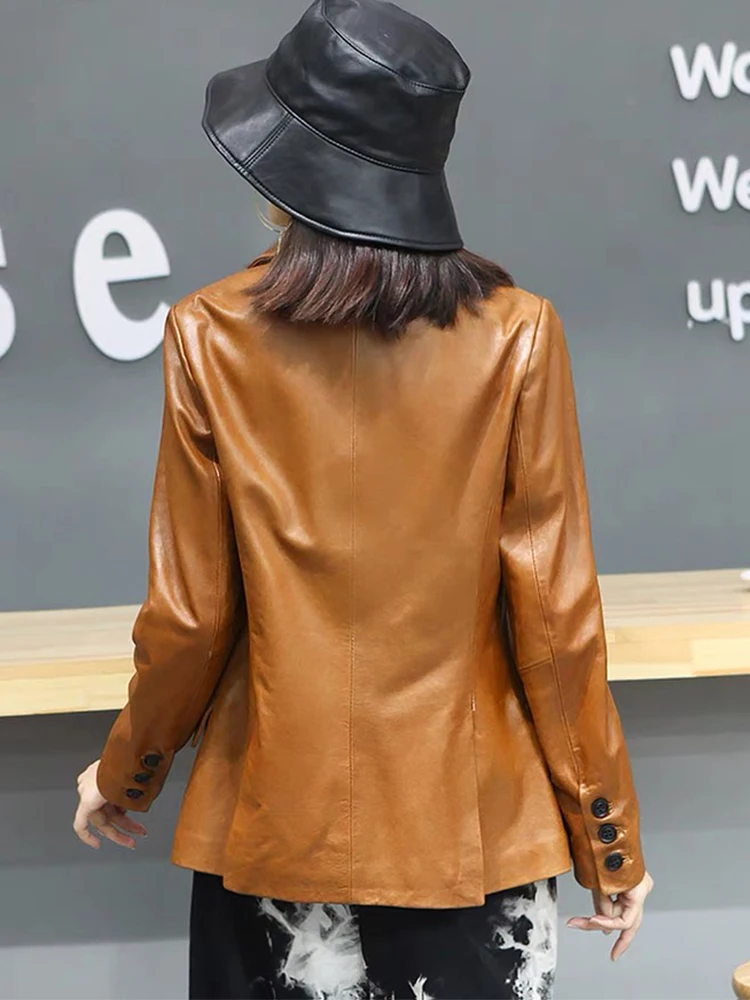 Hot Sale High Quality Spring Autumn Office Lady Thin Real Sheepskin Leather Women Slim Genuine Leather Coat