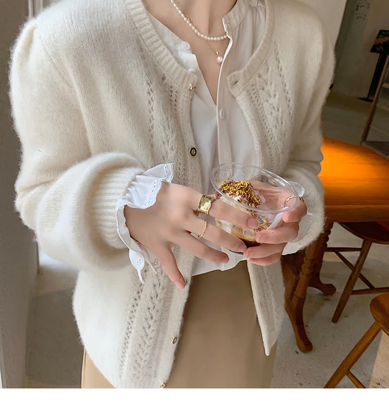 

Women's Hollow Sweater 2021 Early Autumn New Loose Buttons Small Korean Style Simplicity Cardigan Coat Cardigans Mujer 가디건 여성