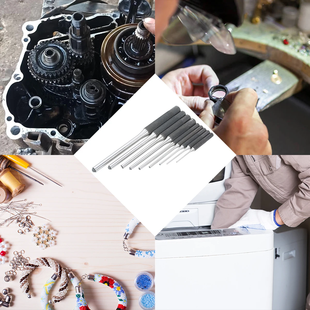 

9 Pieces Roll Pin Punch Set Steel Punches Hand Pin Removing Tool with Carrying Case for Jewelers Watchmakers Carpenters