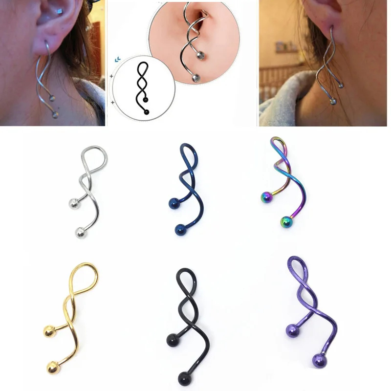 1 шт. закрученные спиральные ушные Промышленные Штанги Для Пирсинга живота