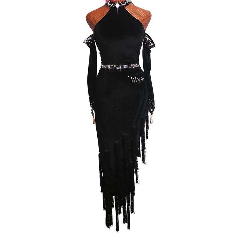 Женский костюм для латиноамериканских танцев черное платье из 2019 спандекса с