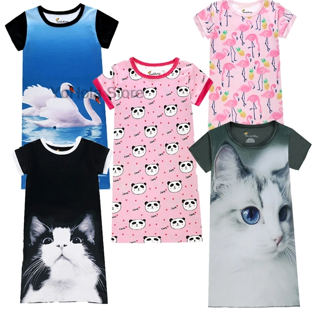 3D пижамы с кошками хлопковая ночная рубашка для девочек повседневные пижамные