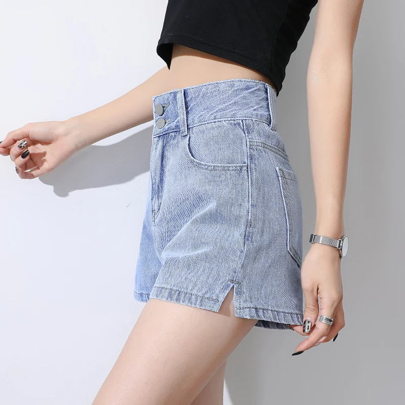

Hot Jeans Shorts Women Summer High Waisted Short Pants Fashion Korean Split jean shorts loose A-Line Wide-legged pants