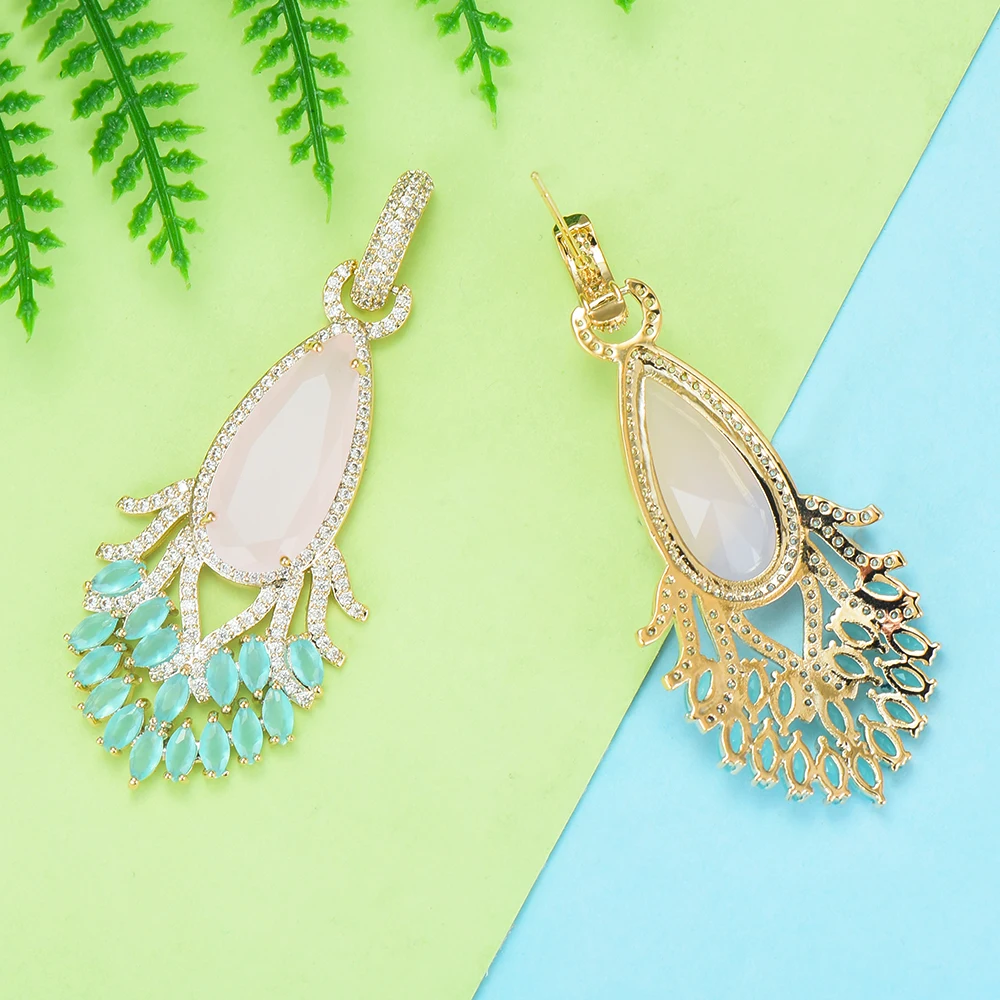 

Siscathy Trendy Exquisite CZ Pink Green Color Crystal Waterdrop Earrings For Women Girls Party Wedding Earring Fashion Jewelry