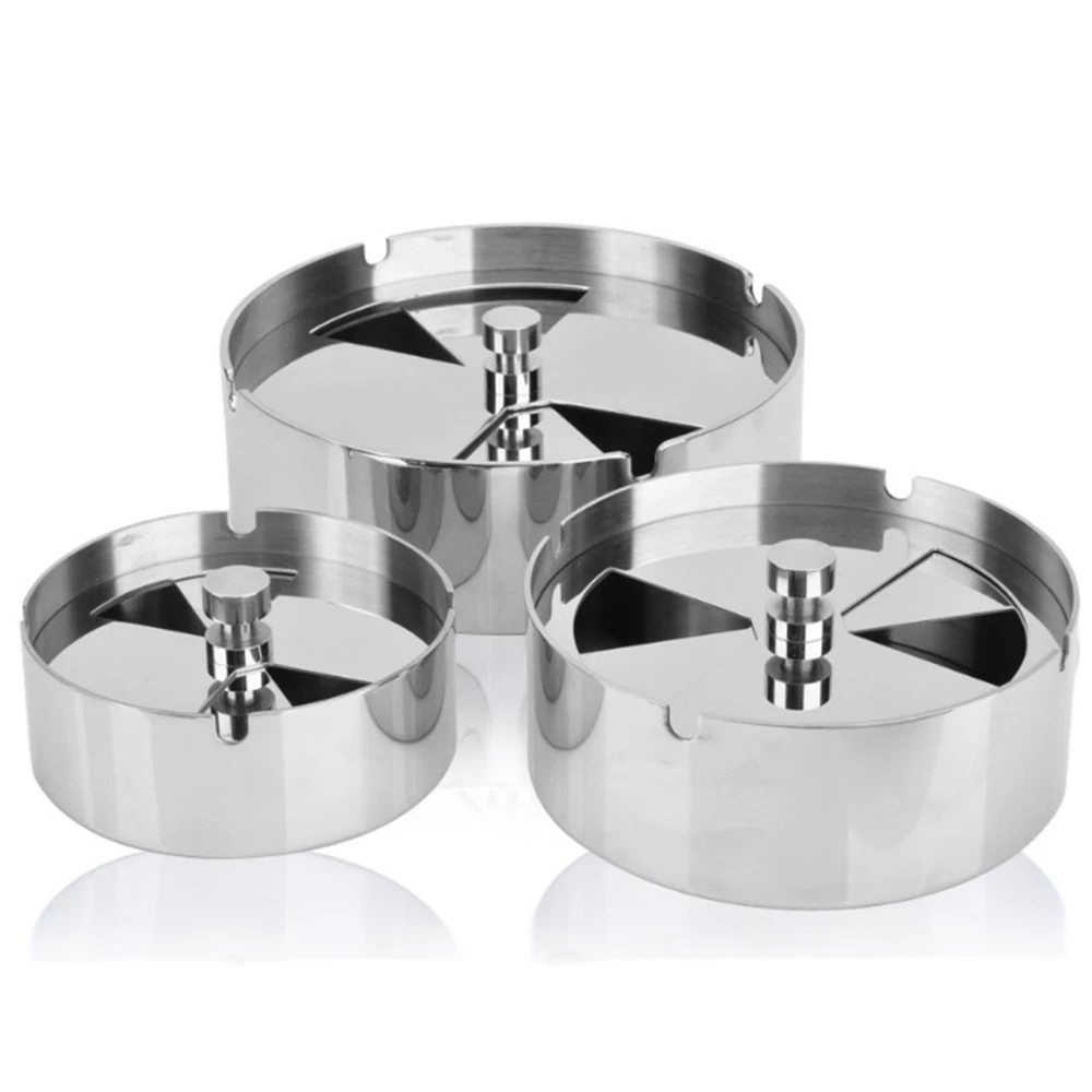 

Round Stainless Steel Cigarette Lidded Ashtray Silver with Windproof Lid Cover