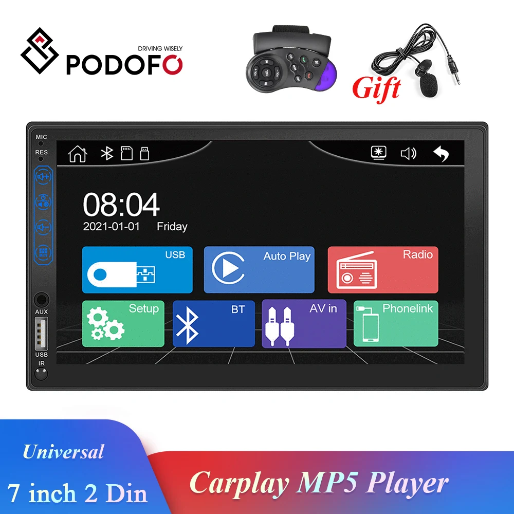 

Универсальный MP5-плеер Podofo 2 Din Carply, 7-дюймовый Bluetooth FM-радиоприемник, стерео для Volkswagen Nissan Hyundai Kia toyota CR-V