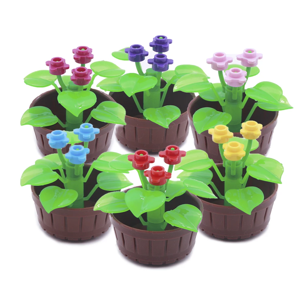 Друзья блоки цветок цветочный горшок набор дерево город дорожный прицел фигурка