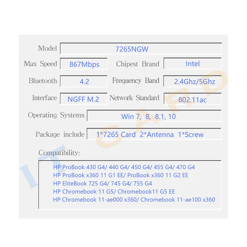 Двухдиапазонная 2 4G/5 ГГц 802.11ac Intel Wireless AC 7265 7265NGW 867 Мбит/с Wifi Карта BT 4 NGFF M.2