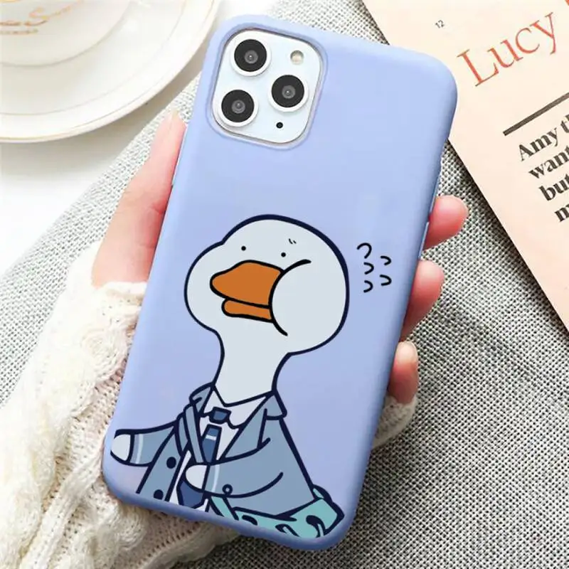 

Cute Funny Animal Duck Phone Case Candy Color Blue for iPhone 11 12 pro XS MAX 8 7 6 6S Plus X 5S SE 2020 XR