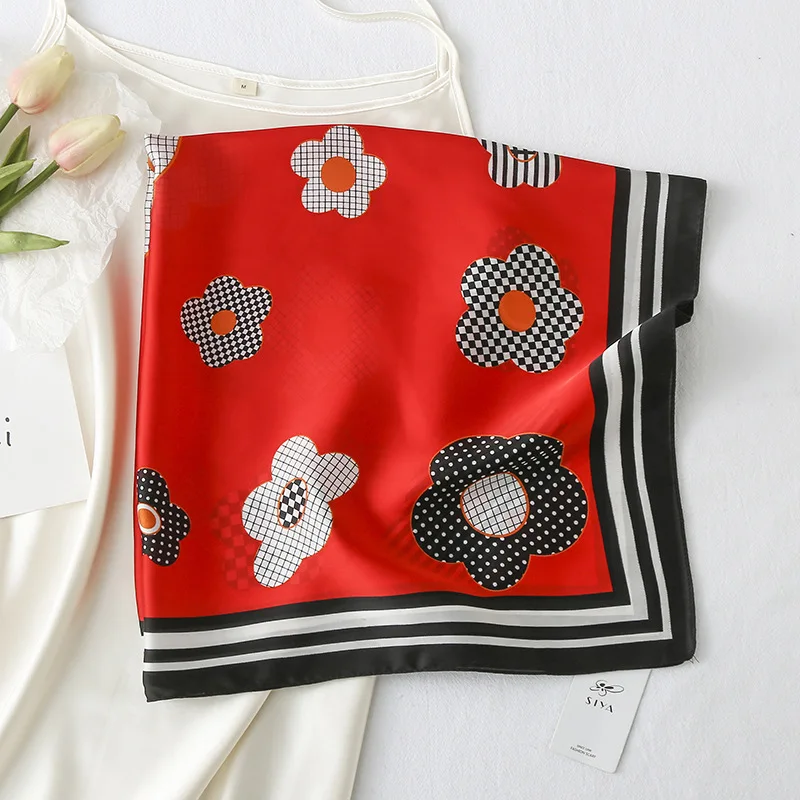 

Spring New Faux Silk Satin Business Decoarte Scarf Women 70*70cm Simulation Silk Omelette Printing Square Towel