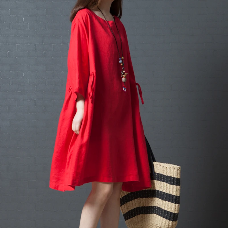 #0111 летнее платье-футболка с круглым вырезом в стиле ретро красное/зеленое/синее