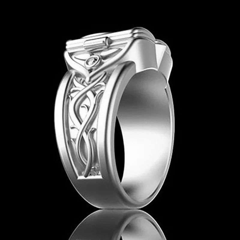 

Fashion Gold Plated Cute Secret Room Coffin Ring White CZ Stone Engraved Rings For Men Women Punk Party Jewelry Gift