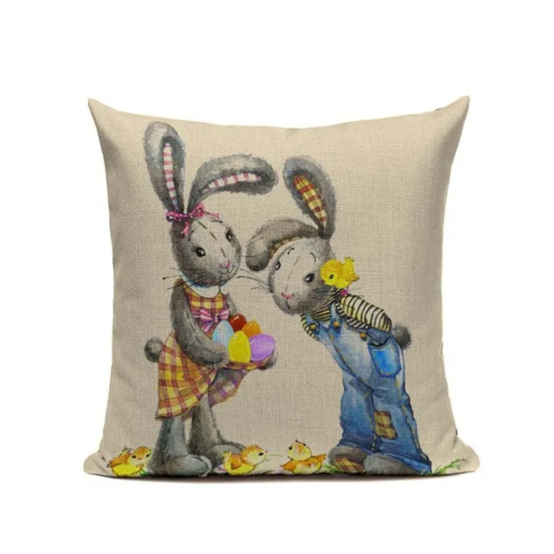 Симпатичный кролик Кролик наволочка с пасхальными цветными яйцами домашняя