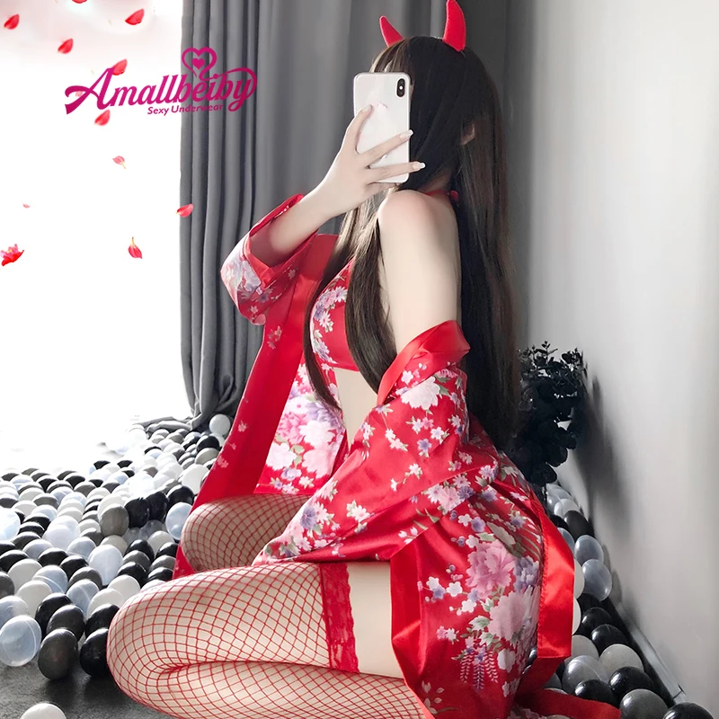 Халат-кимоно Женский с цветочным принтом пикантный японский каваи белье Пижама
