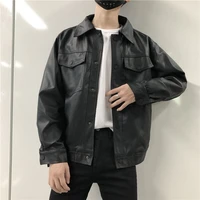 korean black leather jacket mens fashion lapel motorcycle jackets mens streetwear loose hip hop bomber jacket men m 2xl