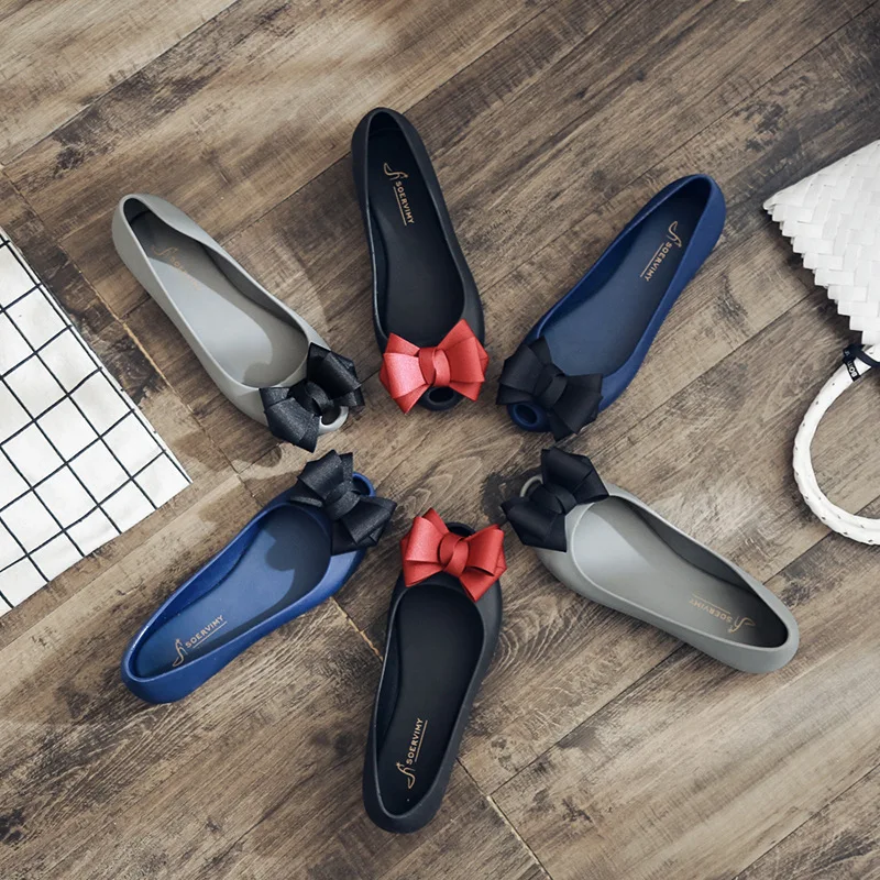 Korean Simple Bow Casual Shoes Fish Mouth Flat Bottom Jelly Shoes Flats Shoes Women Shoes Women Oxford Shoes for Women