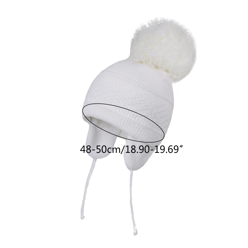 

Toddler Baby Cute Top Plush Ball Beanie Autumn Winter Warm Solid Color Knitted Hat Earflap Children Ear Protection Cap